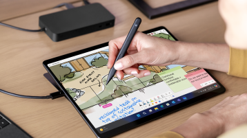 A Surface Slim Pen being used to draw on a Surface Pro device