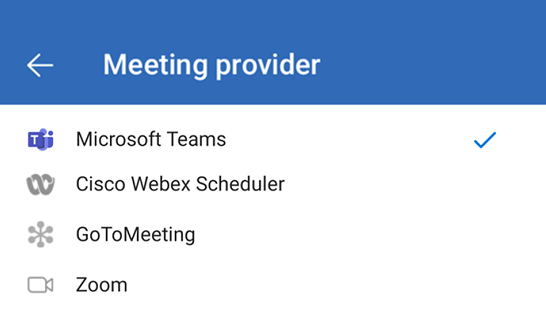 Select default online meeting provider in Outlook on Android