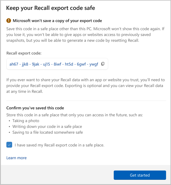 Screenshot of the export code for Recall