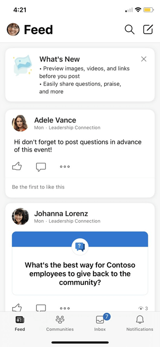 View mobile Yammer feed