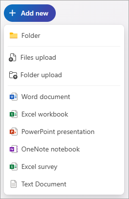 Screenshot showing OneDrive and the Office documents you can create.
