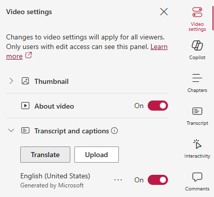UI showing a Translate button