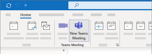 New Teams Meeting selection in Outlook Calendar view