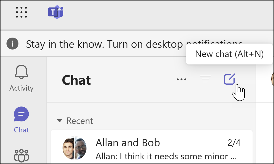 New chat message in Teams.