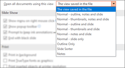 The Open all documents using this view list expanded so the customer can select a default view.