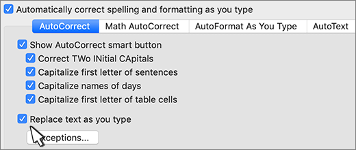 Word for mac replace text as you type checkbox.