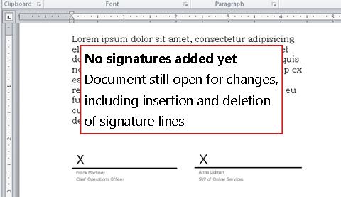 Document without first signature and thus still open to changes