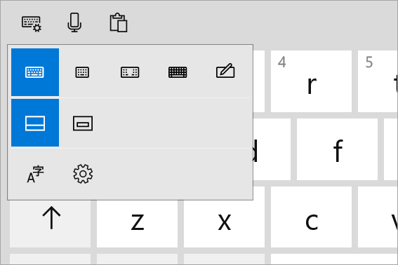 The modes on the Windows 10 touch keyboard.