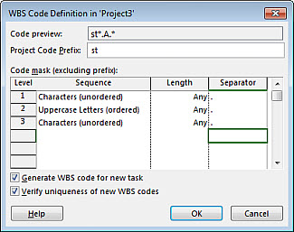 WBS Code Definition dialog box image