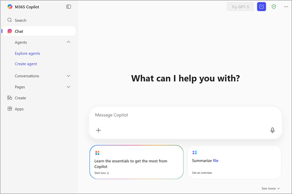 Conceptual image of Chat page on the Microsoft 365 Copilot app