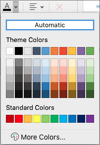 Font color pull down menu in OneNote for Mac.