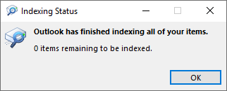 Indexing Status for Outlook search