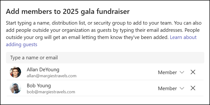 Add members to a team.