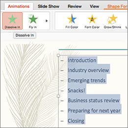 Select all the bullets on the slide and choose a motion animation effect