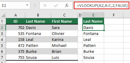 Use the traditional VLOOKUP with a single lookup_value reference: =VLOOKUP(A2,A:C,32,FALSE). This formula will not return a dynamic array, but can be used with Excel tables.