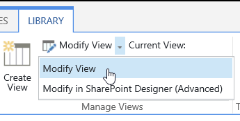 Library tab with Modify View highlighted