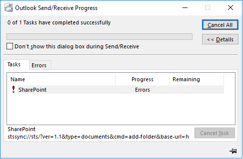 SharePoint stssync error