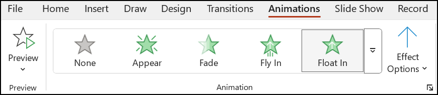 Dialog box launcher on Animations tab