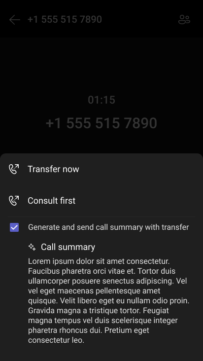 AI-generated summary when transferring a call