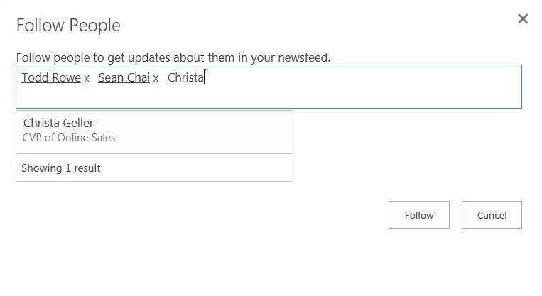 Search for people to start following in the Follow People box