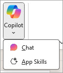 Screenshot showing Copilot dropdown in the ribbon of a Microsoft 365 app