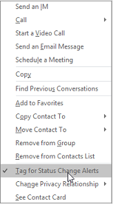 Menu with Tag for Status Change Alerts highlighted