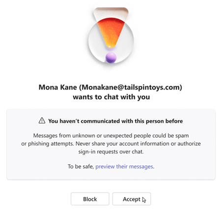 Text asking user to accept or block new chat