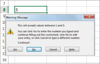 Warning message indicated invalid data