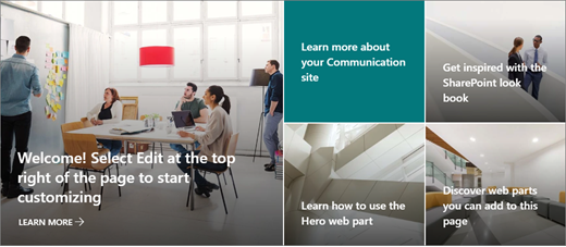 Hero web part on communication site with standard communication design