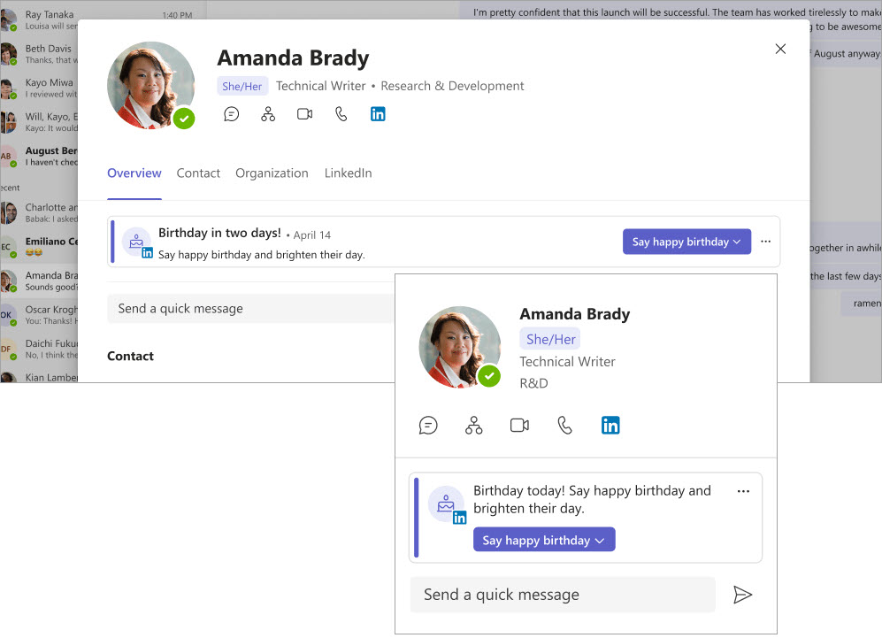 Teams Profile card with highlights