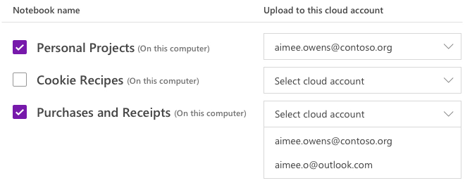 Selected notebooks to be uploaded to a cloud account