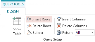 Insert Rows button on the Query Tools Design tab