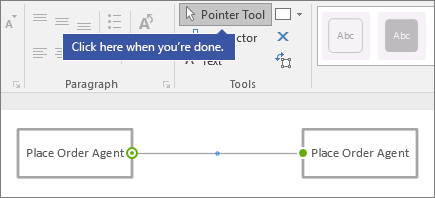 "Click here when you're done" pointing to Pointer Tool command