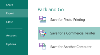Click File, Export to see the Pack and Go options.