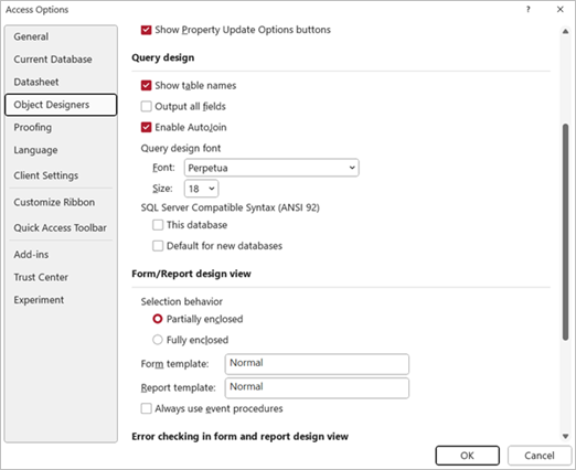 Screenshot showing style settings