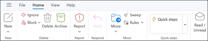The ribbon in the new Outlook for Windows