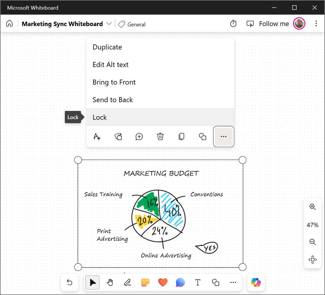 Image showing how to lock objects on Whiteboard