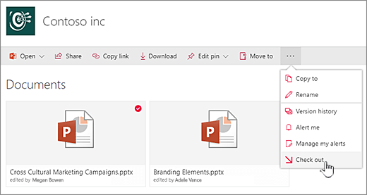 select a file, click the ellipses on the top bar, and select check out