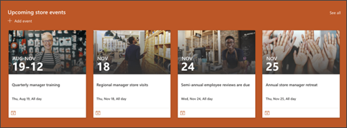 screenshot of the events web part