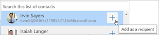 Select Add next to a contact to add them to the email's recipient list.