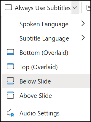 Subtitle Settings in PowerPoint Online.