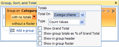 Totals pop-up window