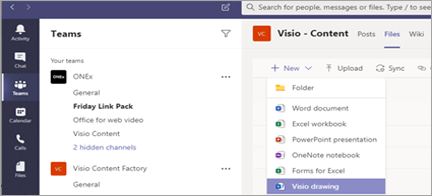 Shows Visio drawing in Teams