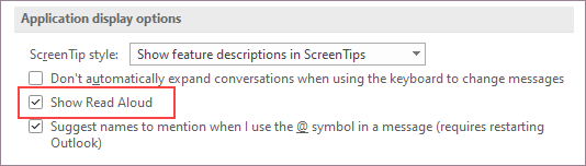 Screenshot showing the checkbox for "Show Read Aloud" is checked.