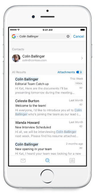 Shows a mobile screen with the Search box at the top, and the Files section near the bottom.