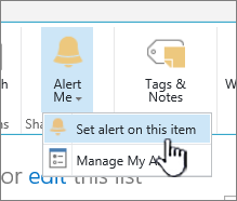 SharePoint 2016 Set alert on an item with item selected