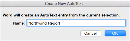 Create New AutoText dialog box
