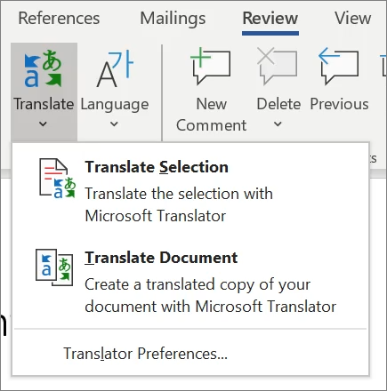 Translate in Word