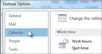 In Outlook Options, click Calendar.