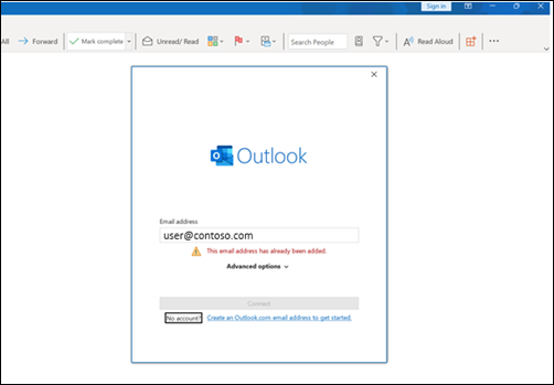 Outlook on premise sign in error